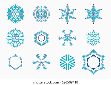 Set of abstract symmetric geometric shapes. Design elements. Collection of abstract vector symbols isolated on light background. Vector illustration.