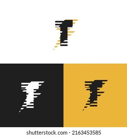 Set of abstract T letter and lightning Storm, energy logo template with multiple background, vector illustration
