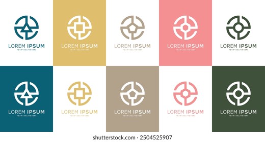 Set of abstract target logo design with geometric symbols. Premium Vector
