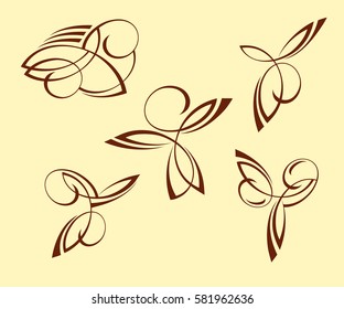  Set abstract tattoo. Brown  .Vector illustration.