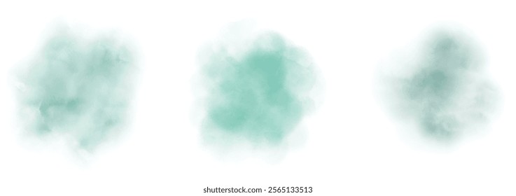 Set of abstract Teal Green watercolor water splash on a white background. Vector watercolor texture in Teal Green color. Ink paint brush stain. Teal Green splatters spot. Watercolor pastel splash