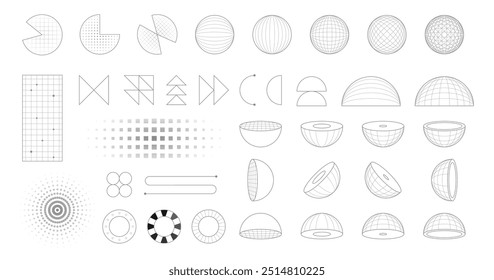 Conjunto de Formas geométricas de tecnología abstracta y formas. Elementos geométricos. Signos y símbolos Y2K de moda. Ilustración vectorial.