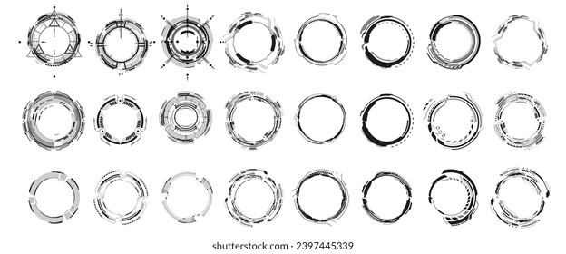 Set of Abstract Technical Circles with Futuristic Design Elements on White Background. Set of circle futuristic interface technology hud icons. Vector illustration
