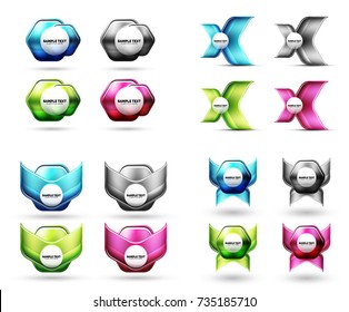 Set of abstract techno minimal icons. Vector futuristic technology design elements, buttons, labels