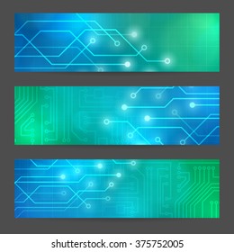 Set Abstract technology computer vector banners circuit board vector background. 