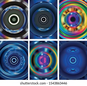 Set of abstract technology concept, moving radial lines and lights backgrounds. Colorful and dark blue color tone bacgkround, banner set. Ideal for brochure and business card, cover design.