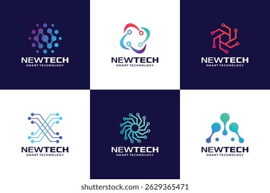 Set of abstract technology logo design. Connection, circuit, digital logo template
