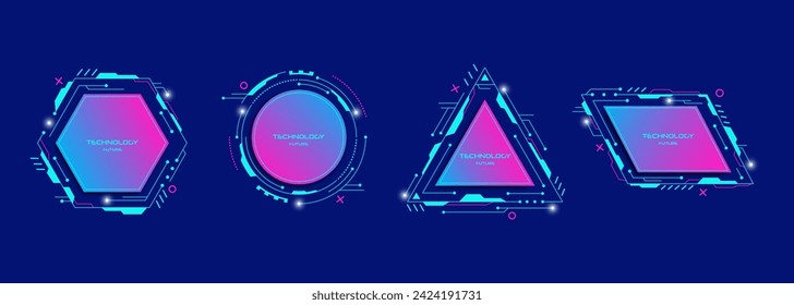 Conjunto de plantillas de tecnología abstracta formas geométricas futuras en estilo ciberpunk.Ilustración de material vectorial.