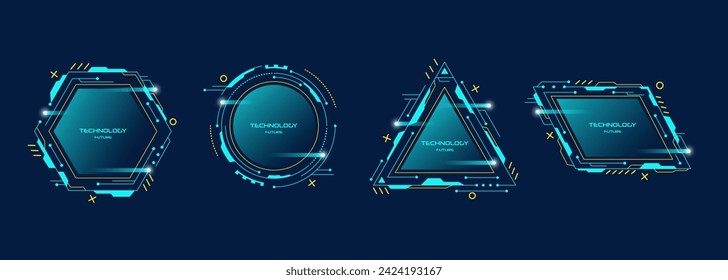 Set of abstract technology template future geometric shapes in cyberpunk style.Vector stock illustration.