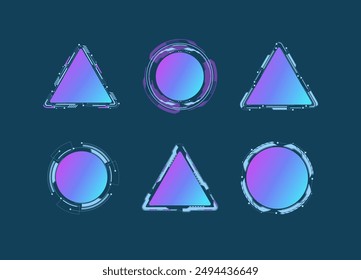 Set of abstract technology template future geometric shapes in cyberpunk style. Vector stock illustration.