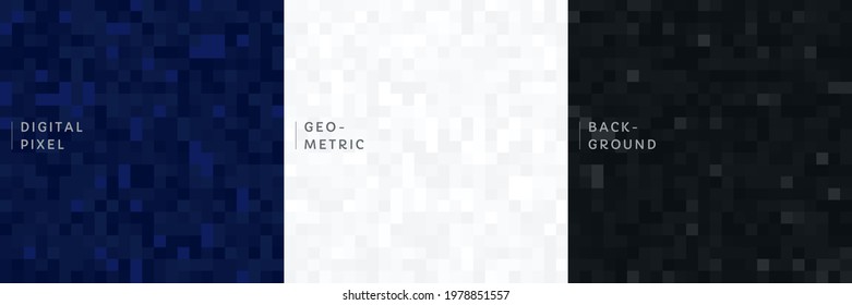 Set of abstract technology white, blue, black color banner design. Modern trendy color color geometric square shape on background with copy space. Collection of futuristic pixel pattern. EPS10 vector