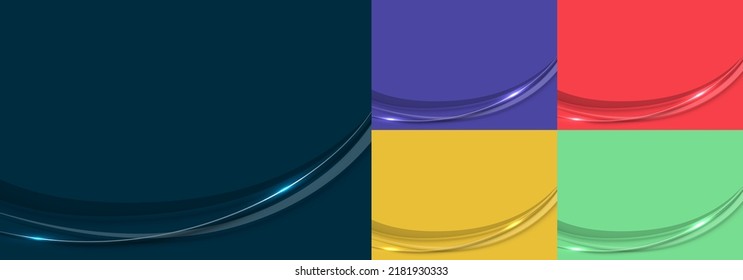 Set of abstract template 3D shiny blue, purple, red, yellow and green color curved shapes with lines elements paper cut style background. Vector illustration