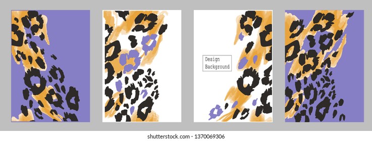 Set of abstract template with animal print. Artistic background. Text place. Vector. 