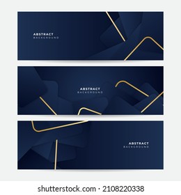 Set of Abstract template blue geometric diagonal background with golden line. Luxury tech background