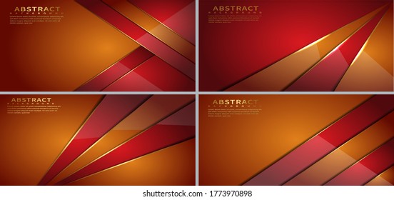 Set of abstract template orange and red triangle diagonal geometric overlapping with lighting on red background. Luxury style. Vector illustration