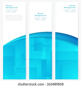 Set of abstract template vertical banner with white and turquoise transparent rectangles