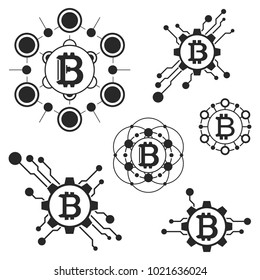 Set of abstract templates bitcoin. Bitcoin silhouette.