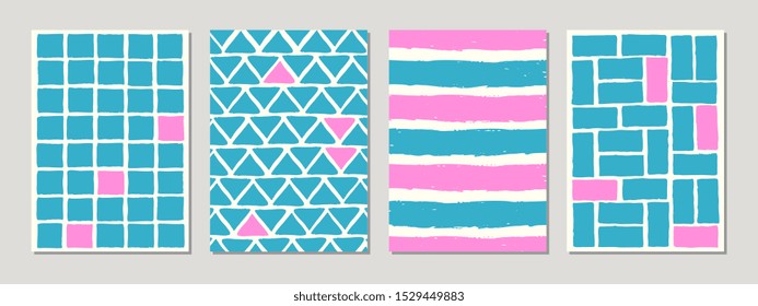 A set of abstract templates in blue, pink and vanilla.