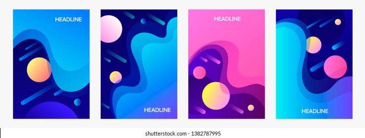 Set of abstract templates for cover, flyer, banner, poster, card. Cosmic style. EPS 10. Vector illustration. Isolated. 