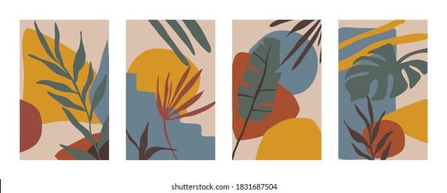 Set of abstract templates. Design for cover, wallpaper, print, poster, banner, background, card, print, cover, stories, social media. Trendy modern hand drawn style with colorful organic shapes