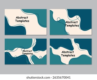  Set of abstract templates with fluid shapes and teal tones. Ideal for business cards, presentations, posters, or branding projects.
