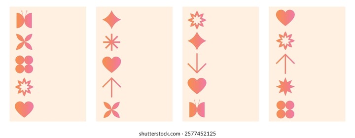 Set of abstract templates with geometric shapes and hearts. Minimalist design. Valentine's Day - template, cover, invitation. Vector illustration.