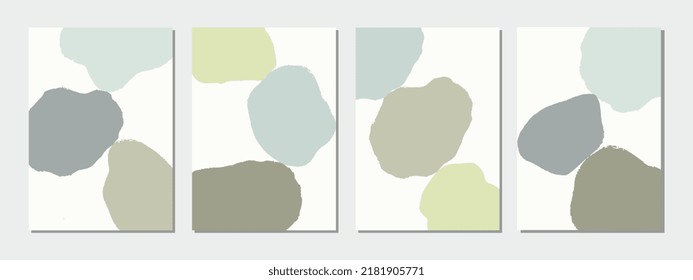 A set of abstract templates in grey, green and blue on cream background.