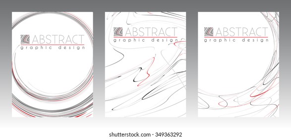 Set of abstract templates of page with black, red and gray strips. Vector graphic design layouts