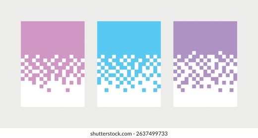 Set of abstract templates with pixel art texture, 8-bit design pack. Pixel art with retro game style blocks. Banner template with square pixels. Vector illustration.