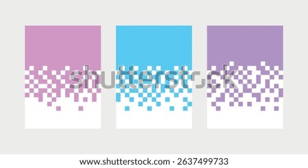Set of abstract templates with pixel art texture, 8-bit design pack. Pixel art with retro game style blocks. Banner template with square pixels. Vector illustration.