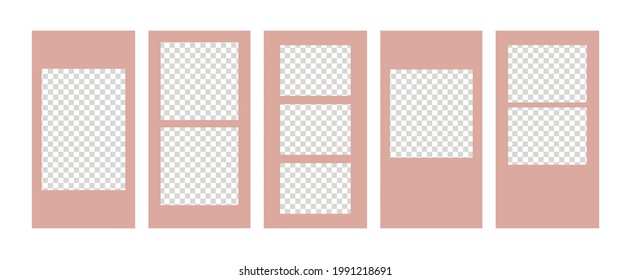 Set of abstract templates for social media stories. Vector backgrounds with photo frames