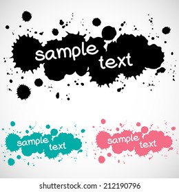 Set of abstract text box made of ink drops, isolated on white background.