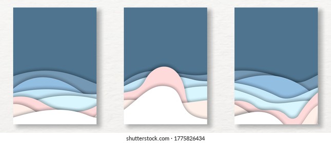 Set abstract texture in water shape and pastel colors tone on blue background. All in paper cut out with layers style and vector design.