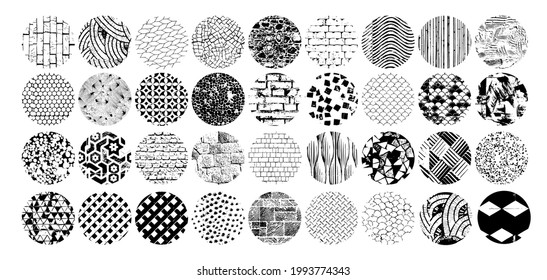 Set of abstract textured highlight element, hand drawn texture for ig stories cover. Nordic scandinavian vector icon for social media story button. Collection of surface, wall, stone, bamboo, brick