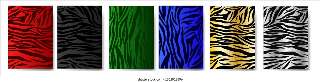 Conjunto de texturas abstractas. Imitación de la huella de cebra. Adecuado para diseño de portada, presentación, invitación, volante, informe anual, carteles y tarjetas de visita, diseño de embalaje, etc. Vector.