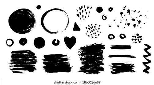 A set of abstract textures. Spray or snow. Brush strokes, fill. Raindrops, or a snowstorm. Paint splashes. Vector. Isolated on white. For designs, seasonal illustrations, banners, and backgrounds. 
