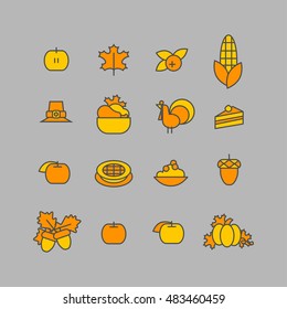 Set of abstract thanksgiving day icon. holiday symbols.