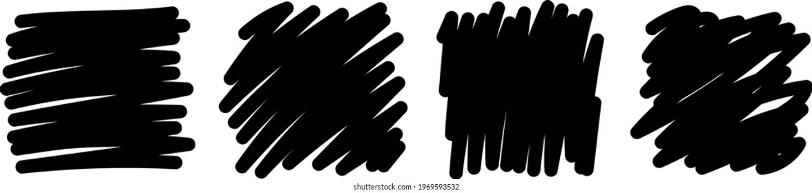 Set of abstract thick hand drawn scribble art. Sketch graphic design isolated on white background.