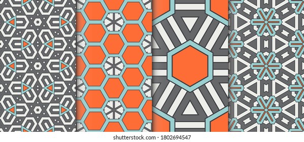 Set of abstract thin line seamless patterns. Linear ornamental geometric backgrounds. Wrapping papers. Vector illustration.            