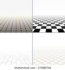 Set of abstract tiled backgrounds with a perspective. Vector illustration.