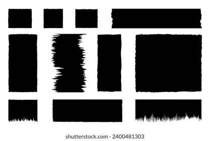 Set of abstract of torn paper. Black silhouettes of geometric shapes with torn edges. Design for collage, banner, text box. Vector illustration.