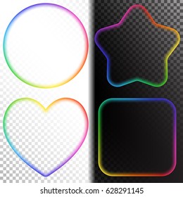 Set of Abstract Transparent Rainbow Gradient Blurry Figure. Place for your Content Colorful Frame with Iridescent Gradient Mesh. 