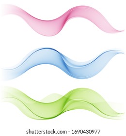 
Set of abstract transparent vector waves. Blue, green, pink waves.