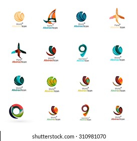 Set of abstract travel logo icons. Business, app or internet web symbols. Thin lines and colors with white