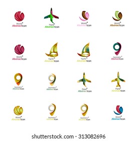 Set of abstract travel logo icons. Business, app or internet web symbols. Thin lines and colors with white