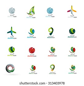 Set of abstract travel logo icons. Business, app or internet web symbols. Thin lines and colors with white