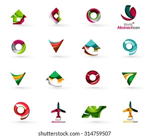 Set of abstract travel logo icons. Business, app or internet web symbols. Thin lines and colors with white