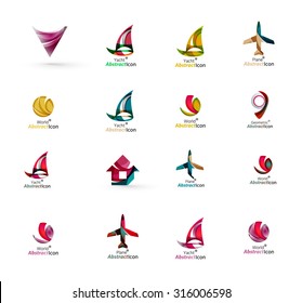 Set of abstract travel logo icons. Business, app or internet web symbols. Thin lines and colors with white