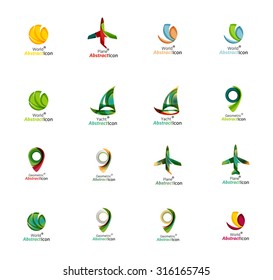 Set of abstract travel logo icons. Business, app or internet web symbols. Thin lines and colors with white
