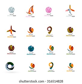 Set of abstract travel logo icons. Business, app or internet web symbols. Thin lines and colors with white